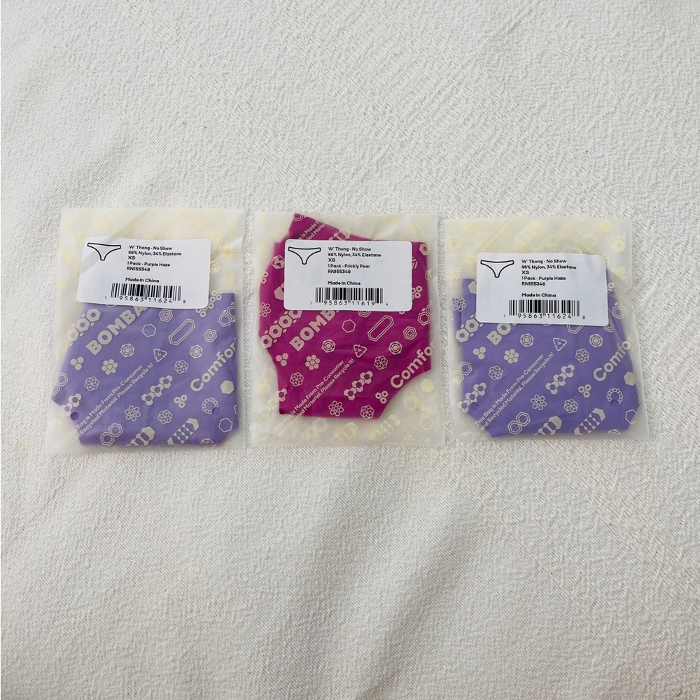 NWT 3 Bombas Women’s Underwear “ Thong No Show “ 3 Pack Bundle Size XS